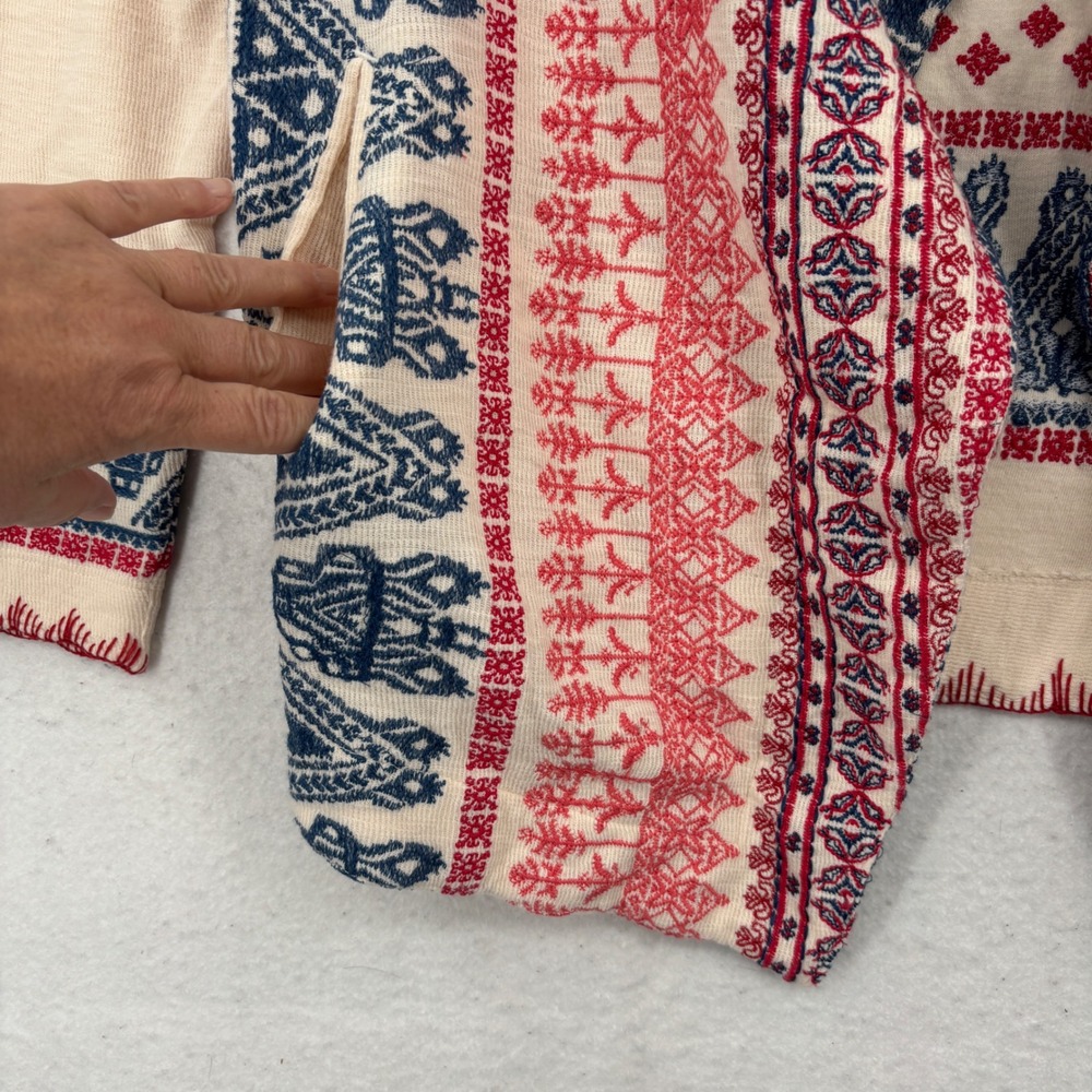 Sundance Open Front Cardigan Sweater Women XL Cream Red Blue Southwestern Print - Picture 5 of 8